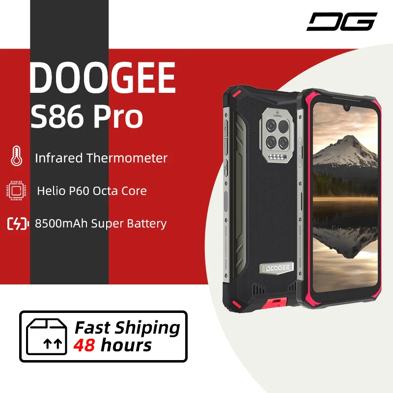 DOOGEE S86 Pro Rugged Phone 8GB+128GB Infrared Thermometer 16MP AI Triple Camera Smartphone Helio P60 Octa Core 8500mAh cheapest cell phone for gaming