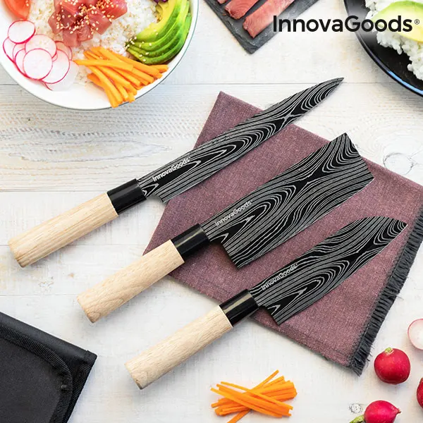 Набор японских ножей с крышкой для переноски Damas · q InnovaGoods 4 шт. | Дом и сад