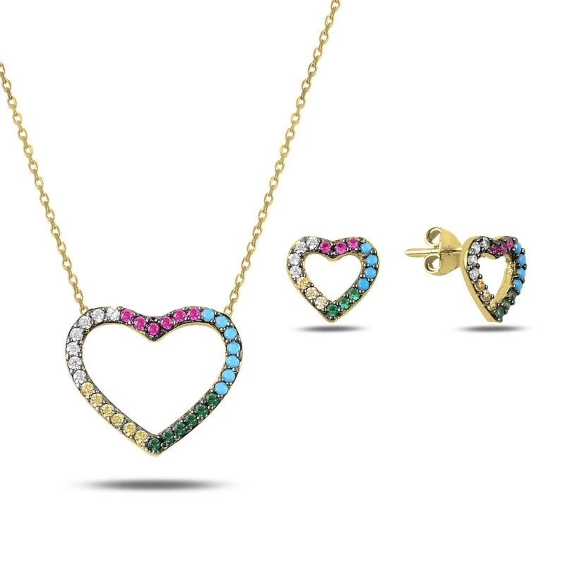 

Silver 925 Sterling Mixed Color Zircon Stone Heart Set