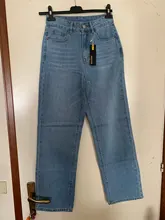 Mom Jeans Leg-Trousers Straight-Pants Washed Boyfriends Cowboy Vintage High-Waist Wide