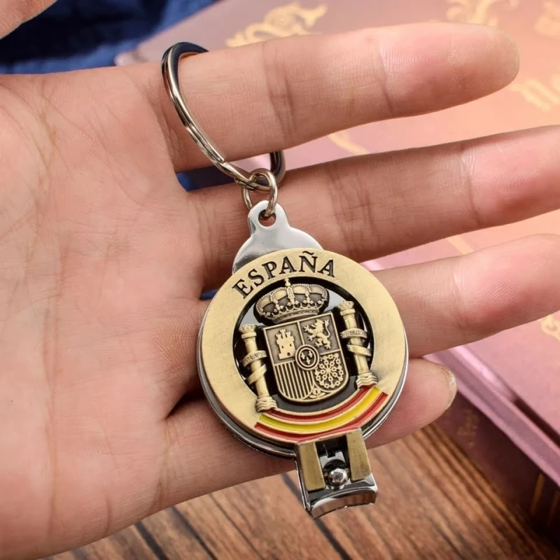 Key ring multipurpose with Flag of Spain bracelet for keys nail clippers and bottle opener