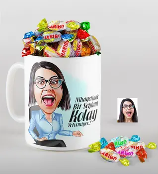 

Personalized Women 'S Easy Grow Caricature Of mug And Haribo Fruitbons Candy Gift Seti-2