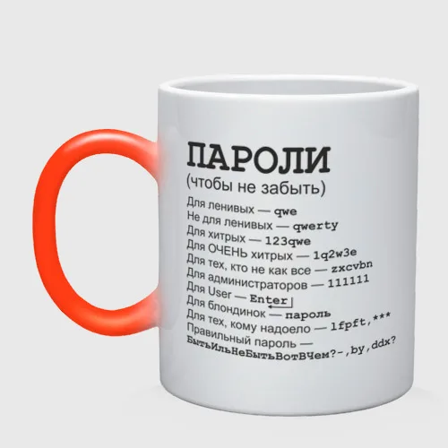 Кружка хамелеон Пароли (чтобы не забыть) | Дом и сад