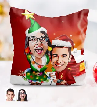 

Personalized Christmas Theme Valentine Caricature Of pillow-1