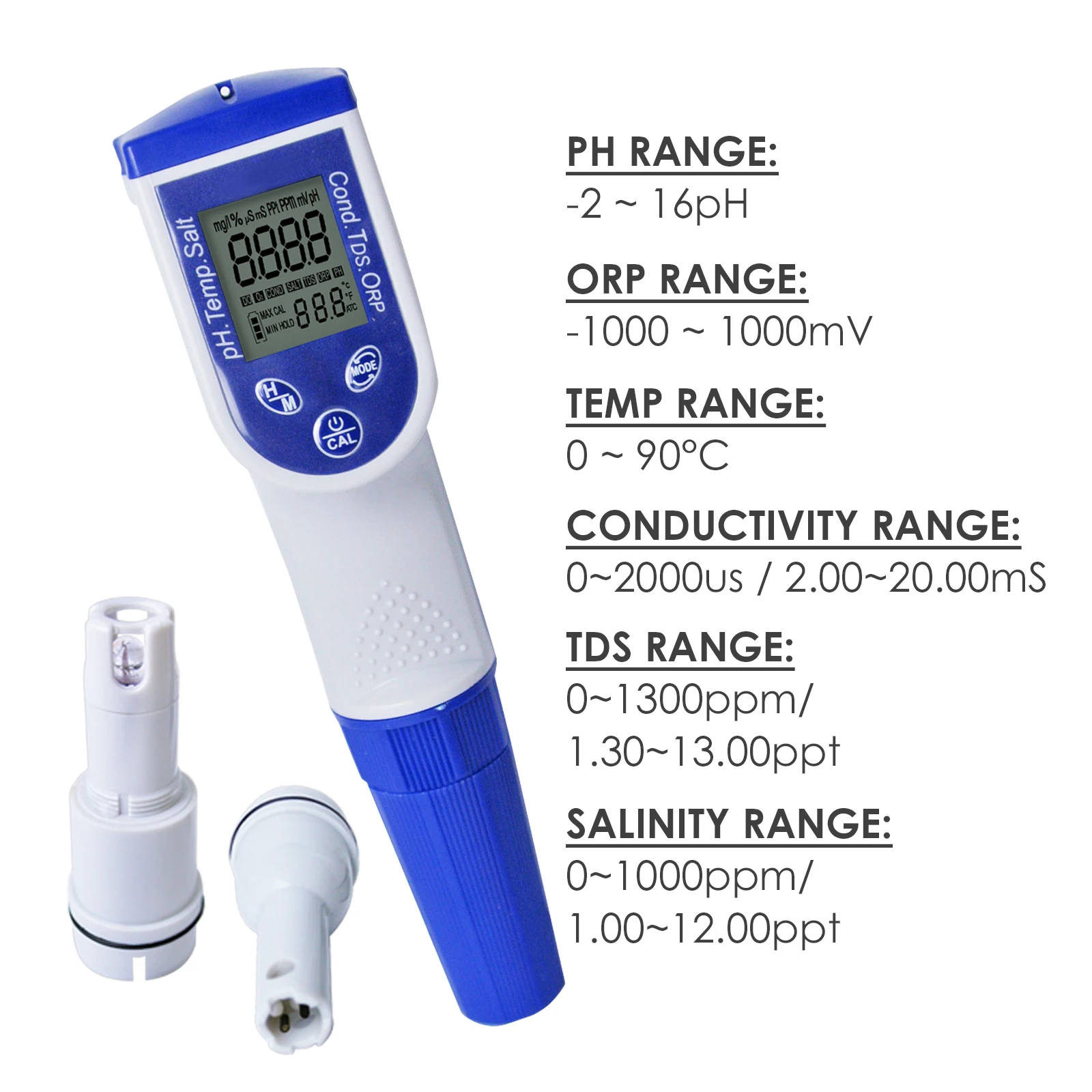 Taiwan Made Ph Meter 6in1 Pentype Conductivity Tester Temperature Tds