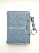 Cartera de piel sintética suave para mujer, cartera amarilla de marca, monedero Mini con broche, tarjetero, billetera corta, Bolso pequeño Delgado, llavero con cremallera