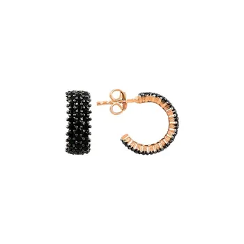 

Angemiel 925 Silver 3 Row Black Zircon Stone Tamtur Earrings