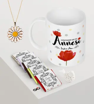 

Personalized World Best Mother Mug Chocolate Daisy Necklace Seti-10