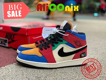 

aj1mid corduroy Air Jordan 1 x Blue The Great Mid colorful stitching mid-cut sneakers CU2805-100 Size: 36-41