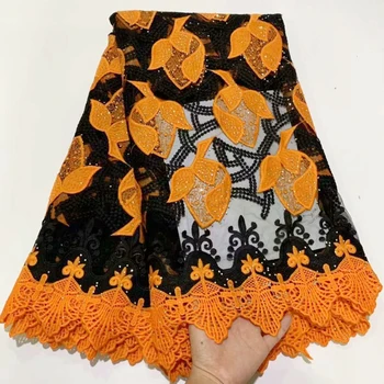 

2020 New African French Mesh Lace Fabric With Fluffy Feather Nigerian Net Lace Fabric Embroidery Lace For Party Dress