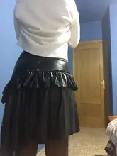 Midi Skirt Elegant Ruffles Office Black Vintage High-Waist Ladies Female Casual Work-Wear