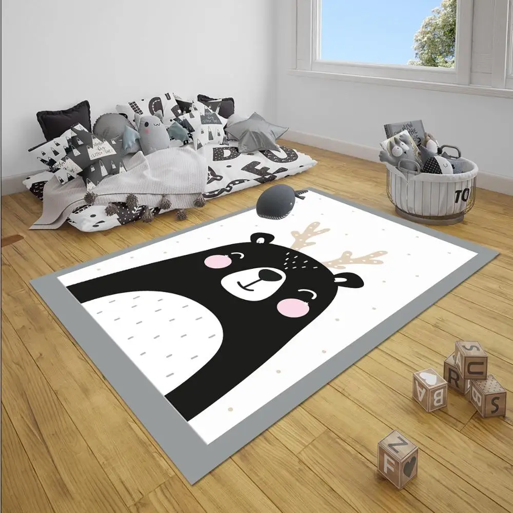 Серый, белый, черный олень для девочек, 3d принт, нескользящая микрофибра, детские украшения для детской комнаты, коврик