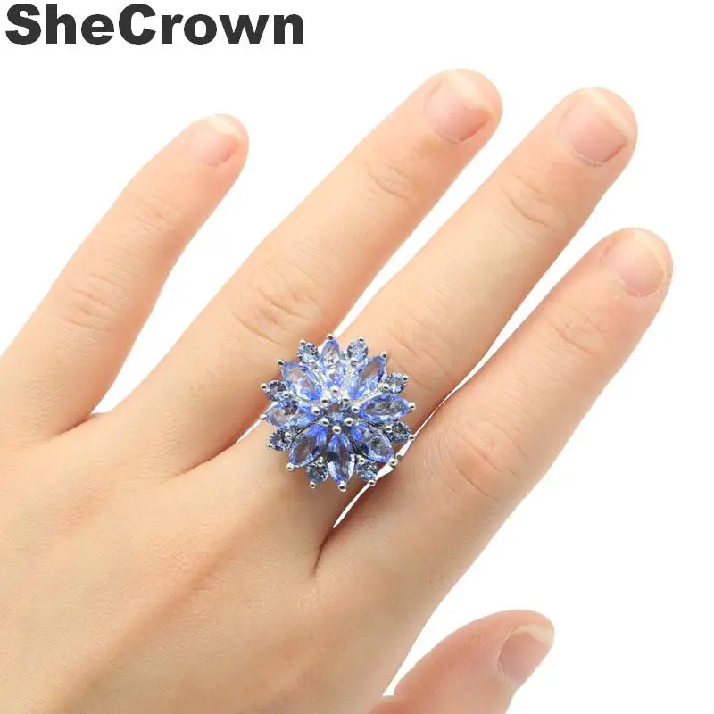22x22 мм красивые женские серебряные кольца в форме цветка фиолетового танзанита для изготовления свадебных ювелирных изделий