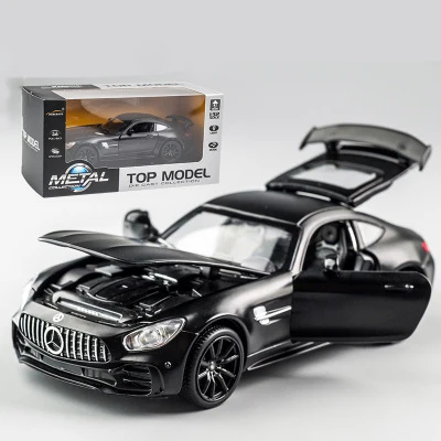 KIDAMI 1:32 Ben AMG GT Diecast Car Model High Simulation Pull Back Sound and Light Model Toy Car For Children's Birthday Gifts - Цвет: Black-With box