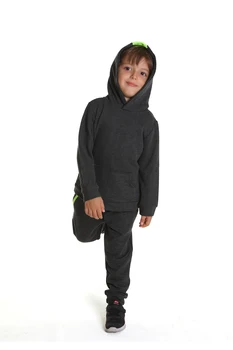 

Boy Hooded Kangaroo Pocket Black Sweatshirt Tracksuit Suit