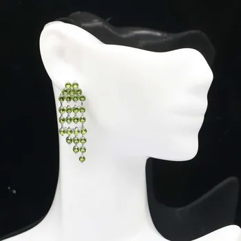 

40x13mm Pretty Created Lace Green Peridot Gift For Ladies Wedding Silver Earrings