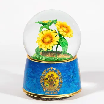 

Glass ball with snow sunflowers, musical Snow Ball, snow globe