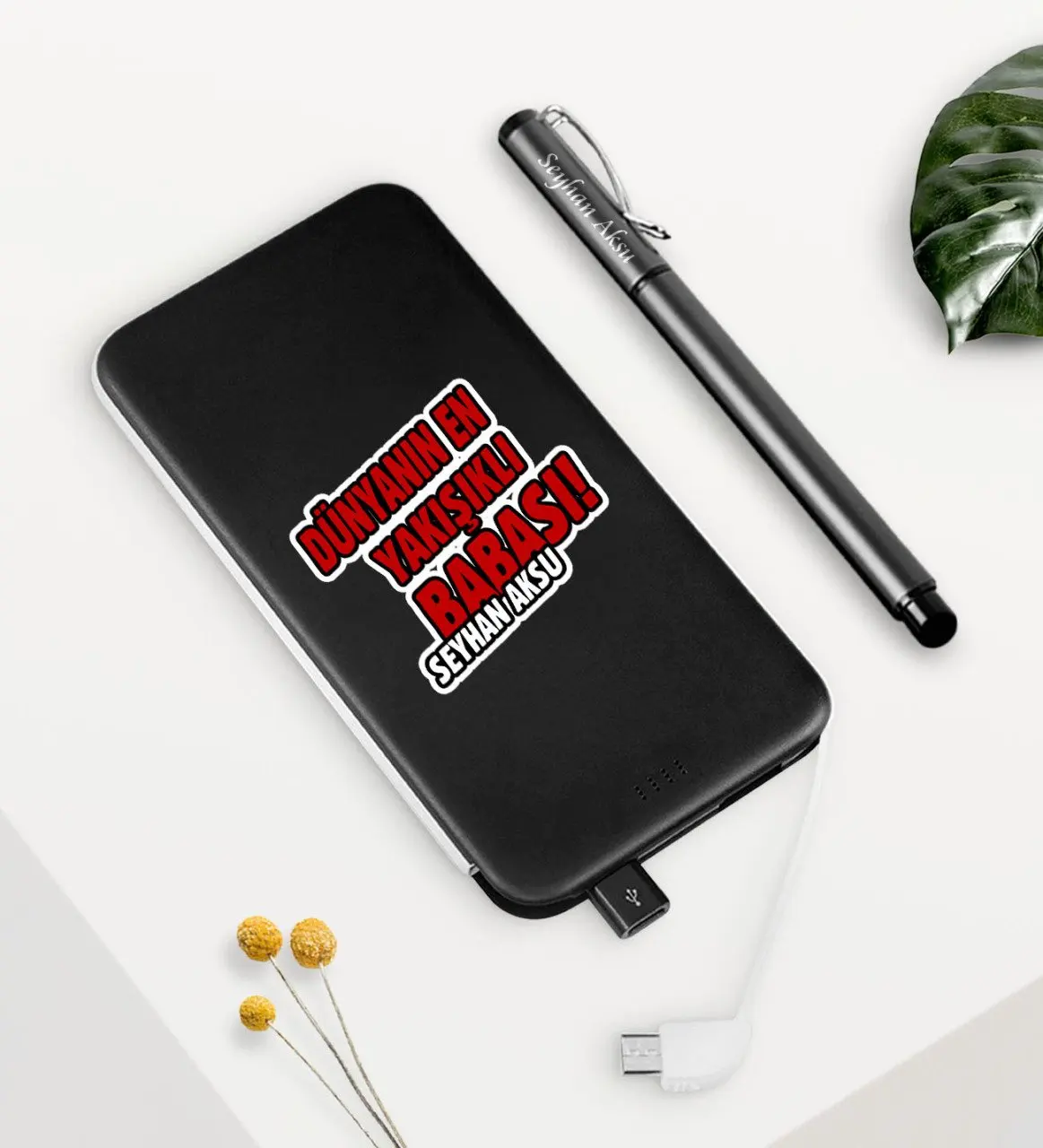 Tailor-made The World 'S Most Handsome Father Black 5000 mAh Powerbank and Pen Seti-1 | Мобильные телефоны и