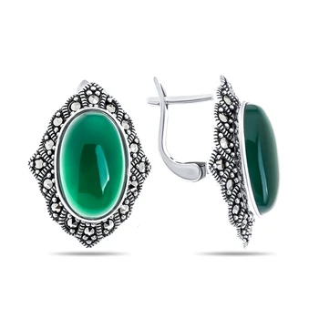 

Silver earrings with agate Green and agate green blue.