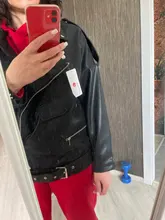 Jacket Coat Fitaylor Faux-Leather Loose Outwear Casual PU Sashes Black Tops Bf-Style