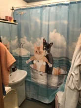 Shower Curtains Bathroom Waterproof Hooks Fabric Cat Cute 3D with Funny Or Mat