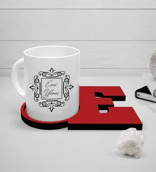 

Personalized White Mug and Letter Red Cup Coaster Set