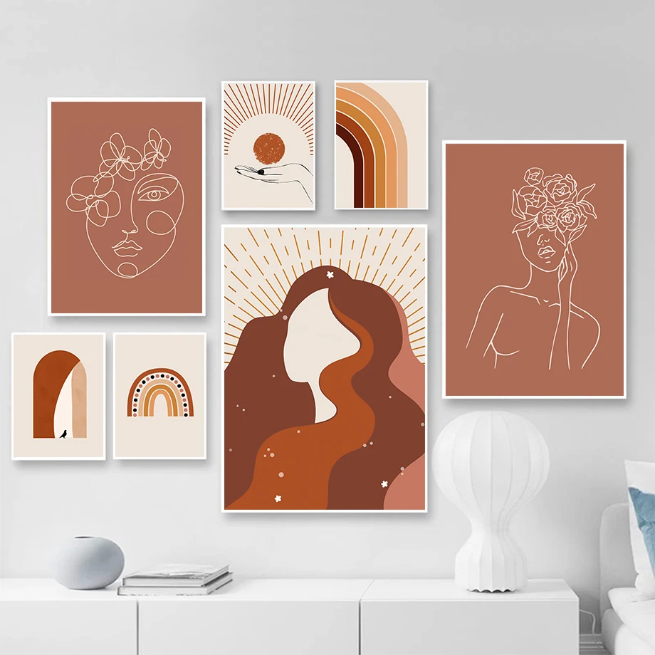 

Abstract Long Hair Girl Hand Rainbow Nordic Posters Prints Minimalist Lines Art Canvas Painting Wall Pictures Living Room Decor