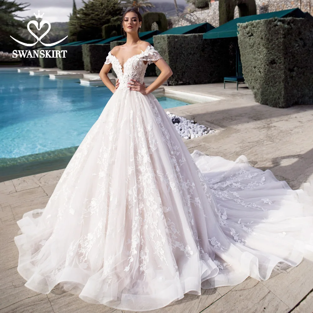 Swanskirt очаровательный со шнуровкой свадебное платье 2019 Мода Аппликации с плеча платье для невесты принцессы Vestido de Noiva K175