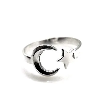 

Silver Ring 925 Sterling m open smooth reasons star Moon [AC0336]