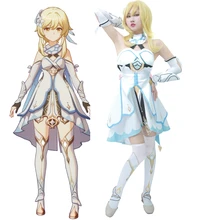 

Game Genshin Impact Traveler Lumine Cosplay Costume Uniform Halloween Women Female Traveler Lumine Costumes Full Set and Wigs