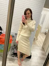 TAOVK Autumn Womens Costume Knitted  Tracksuit  Sweater + Slim Skirt Two-Piece Set