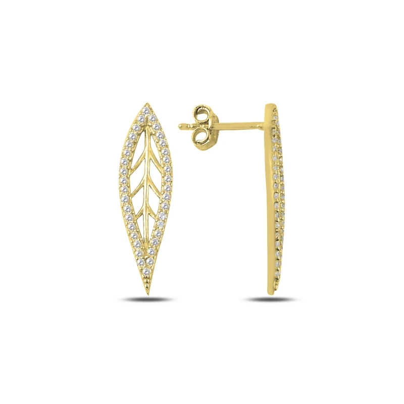 

Silver 925 Sterling Zircon Cubic Zirconia Leaf Earrings