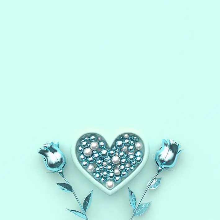 Heart and Flowers Rose Buds Metallic Decorating Ornaments Vintage Style Artwork Printed Blue Silver Curtain