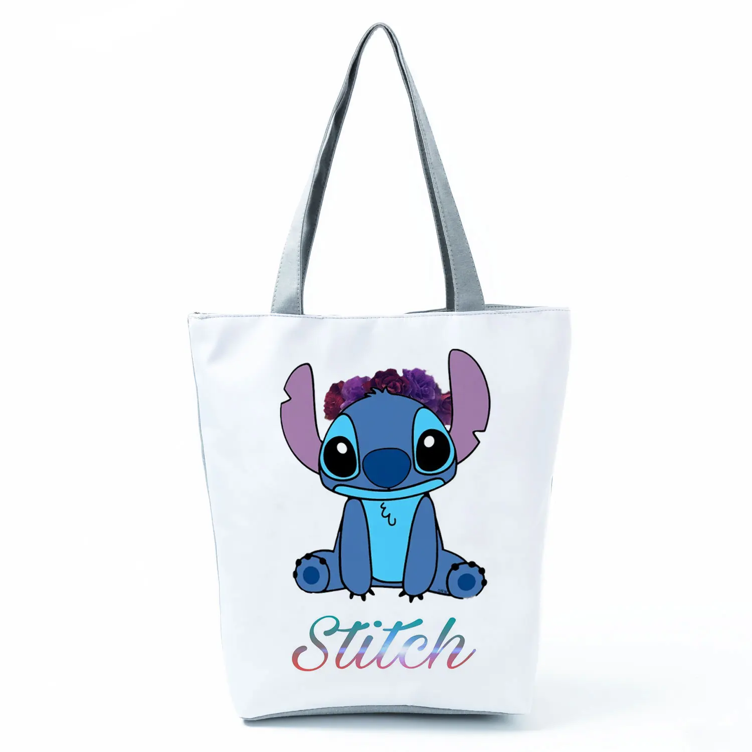 Disney Lilo Stitch Cute Cartoon Printed Handbag High Capacity Eco Reusable Shoppaing Bag Blue Starry Sky Travel Beach Tote Bag