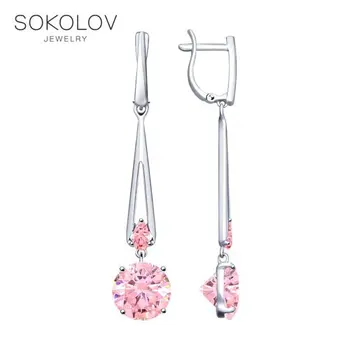 

SOKOLOV Silver drop earrings with stones with cubic zirconia, fashion jewelry, silver, 925, women's/men's, male/female, long earrings, women's male