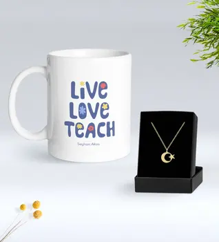 

Personalized Age Love Teach Mug And Moon Star Necklace Gift Seti-1