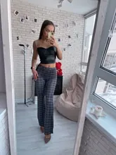 Weange Puss-Pantalones rectos de cintura alta con estampado a rayas para mujer, ropa de calle ajustada a la moda, largos y delgados, Y2K