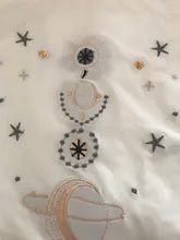 Women's T-Shirts Short-Sleeve Embroidery Black Top White Fashion-Star Korean Casual O-Neck