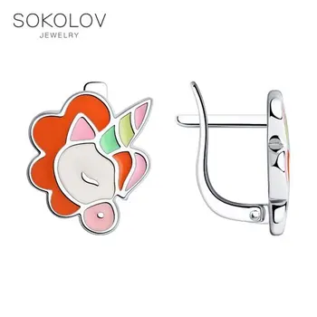 

Drop Earrings with stones "unicorn" Sokolov made of silver with enamel, fashion jewelry, 925, women's/men's, male/female, long earrings