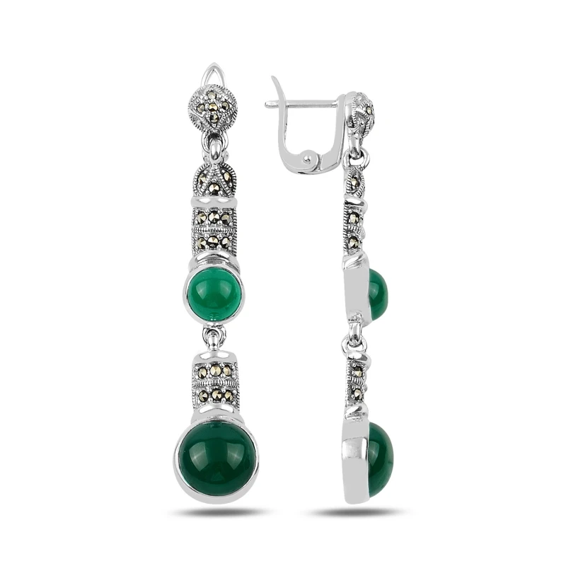 

Armagano Marcasite & Green Agate Stone Dangle Earrings