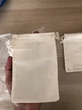 Bolsas de algodón Natural con cordón, embalaje de regalo, con logotipo personalizado impreso, 7x9, 9x12, 10x15, 13x18, 15x20cm, 100g, 130 unids/lote