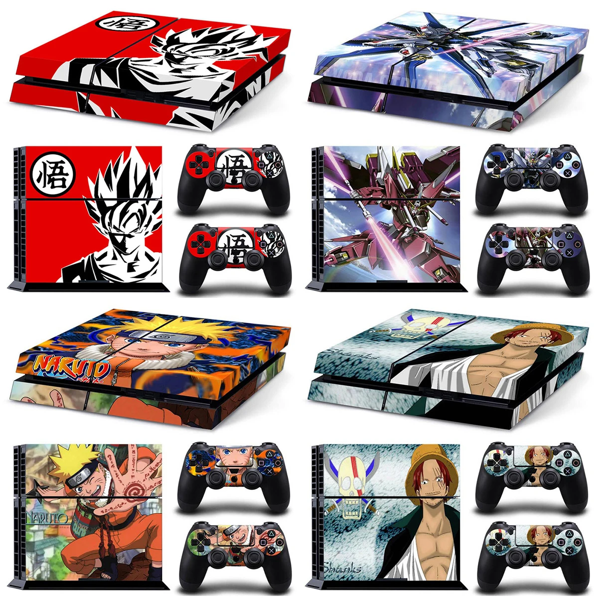 Naruto Gundam Dragon Ball Luffy Anime Vinyl Skin Sticker for PS4 Slim Console and 2 Controllers Decal Cover Game Accessories