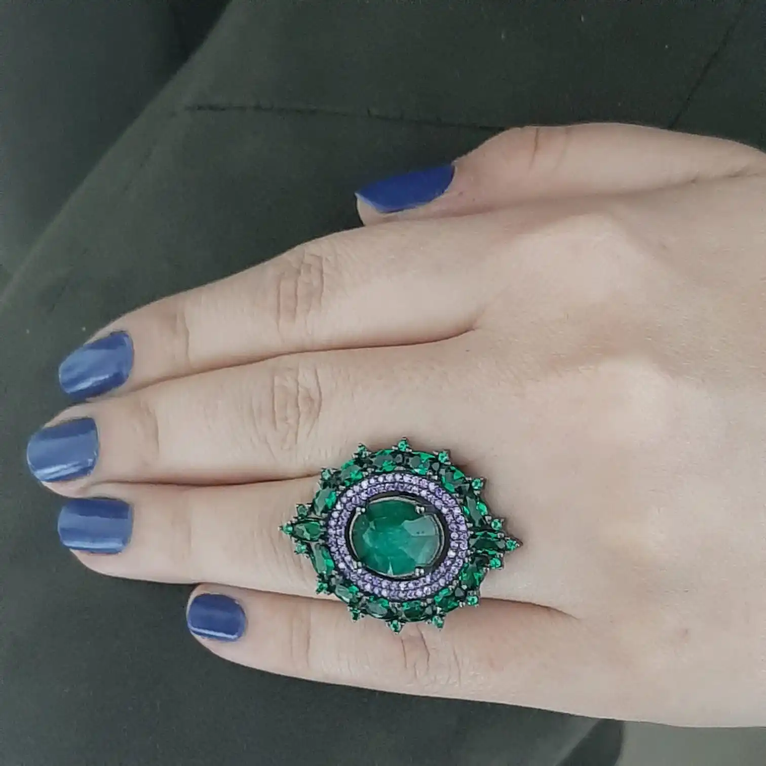 

Emerald Ring Silver Emerald Ring Women Ring 925 Sterling Silver Art Deco Rings