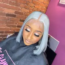 Peluca de cabello humano 180% gris para mujer, pelucas de cabello humano con encaje frontal BOB corto, brasileño, Remy, transparente, prearrancado