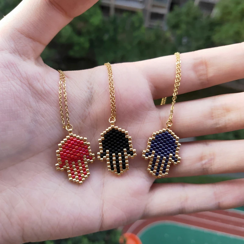 Fairywoo Palm Necklace Miyuki Beads Necklaces Handmade Stainless Steel Jewelry Creative Kinel Turkish Jewellery Vampires Diares | Украшения