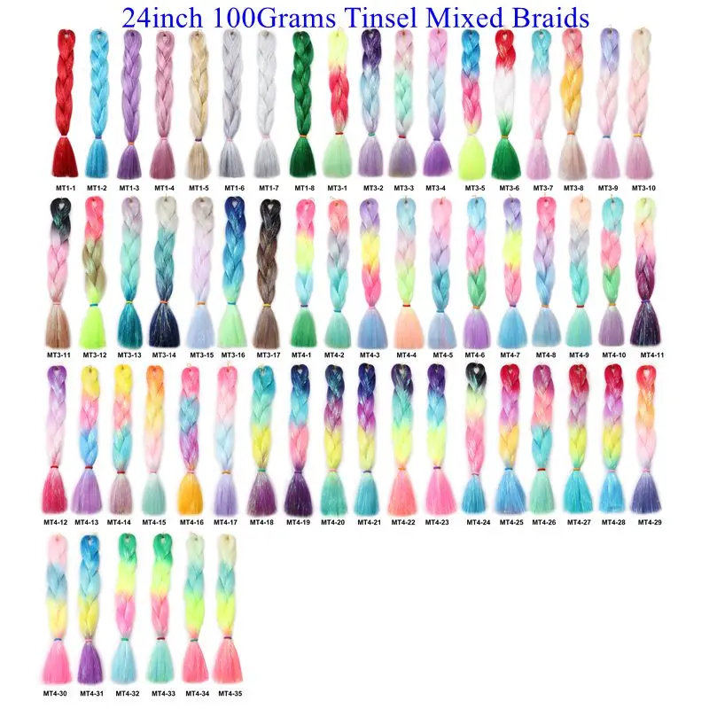 Glitter Twinkle Hair Mixed Metallic Tinsel Luxury For Braiding 100g 10pcs/lot 24