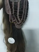 HENRY-Suarez Ombre marrón oscuro de agua a largo de la peluca de la onda de alta temperatura disfraz diario de Cosplay parte media peluca sintética para las mujeres Afro