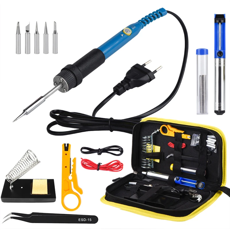 

JCD Electric Soldering Iron Kit 909Temperature Adjustable 60W Solder Iron with Tips Accessories 220V 110V Welding Tools Tweezers