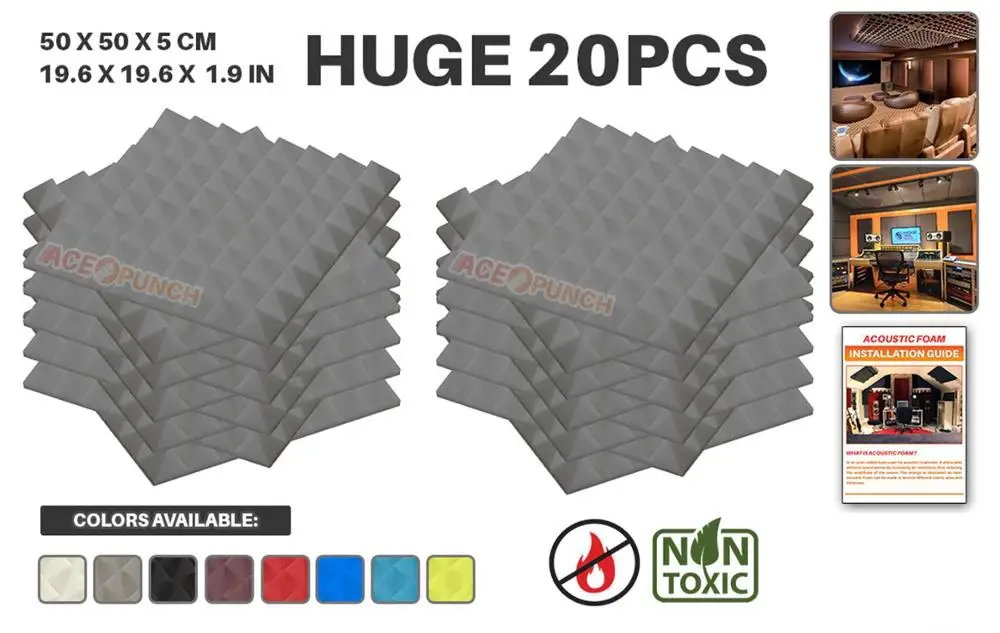 Gray Arrowzoom 20 шт Упаковка 19," x 19,6" x 1," Пирамида плитка студия Звукопоглощающая Панель акустическая пена лечение AZ1034 - Цвет: Gray