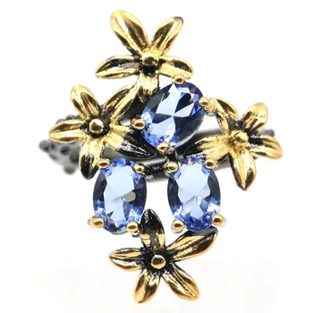 

28x21mm Gothic Unique Vintage Created Violet Tanzanite Cool Black Gold Silver Ring For Ladies Daily Wear Silver Rings